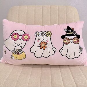 NEW Halloween Viral Retro Pink Ghost Pillow Hippie Witch Hat Glitter Embroidered